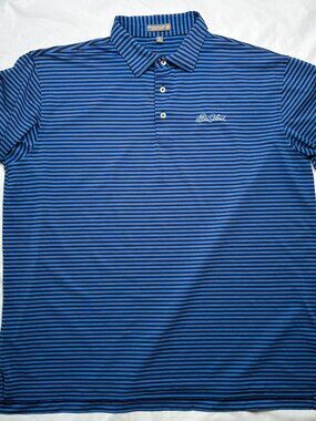Peter Millar Summer Comfort Polo Shirt XL Sea Island Blue Black Striped Golf